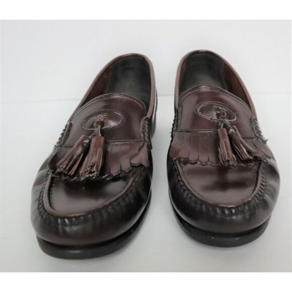 MEN'S BURGUNDY RED LEATHER LOAFER W/ TASSELS HUSH PUPPIES - SIZE 8M - Picture 4 of 9